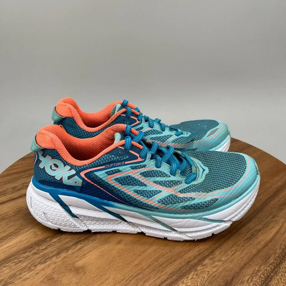 Hoka One One Clifton 3 Shoes Womens Size 8 Blue Running Comfort Walking Gym